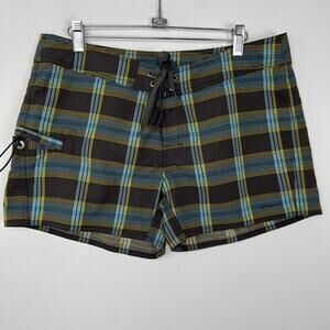 Patagonia Women’s Size 12 Brown Green Board Shorts Swim Adjustable Beach